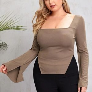 SHEIN Unity Plus Square Neck Asymmetrical Hem Tee